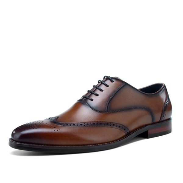 

dress shoes men brogue carved wedding office formal leather vintage luxury square toe cowhide business oxford, Black