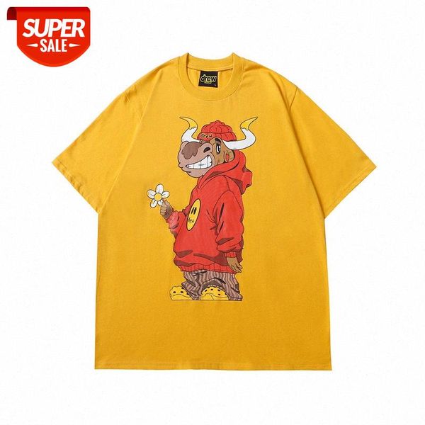 

drew ox head print casual couple short-sleeved t-shirt #y97o, White;black