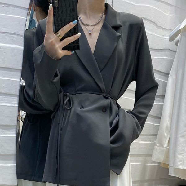 

women's suits & blazers [ewq] korea chic simple trend women solid color lapel tie fashion loose khaki long-sleeved blazer autumn 2021 1, White;black