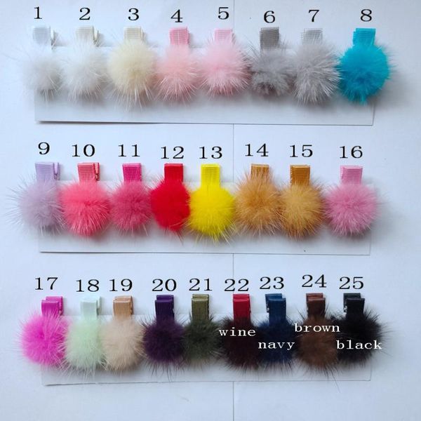 

girl kids fur ball pompom hair clips elastic band mini gripper pom hairclips soft pompon balls hairpins accessories, Slivery;white