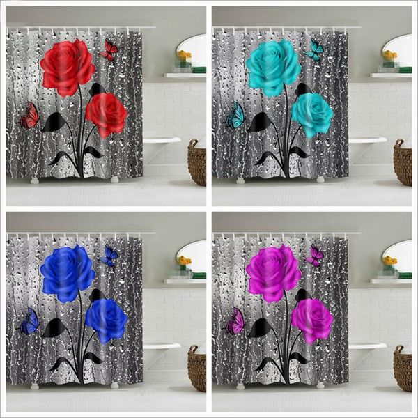 

shower curtains 4 colors flowers printed easy to install bathroom curtain 3d