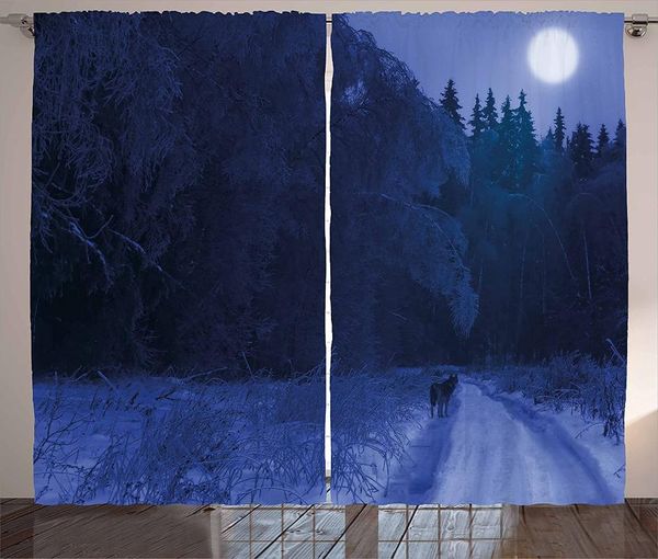 

curtain & drapes night sky curtains alaska usa forest scenery covered with snow lonely wild wolf and moon living room bedroom window dark
