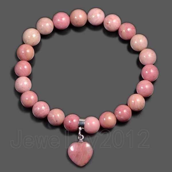 

beaded, strands 5pcs/lot 8mm natural red rhodonite gem stone heart bracelet healing chakra 7."7.5". 8." 8.5 ." beads han, Black