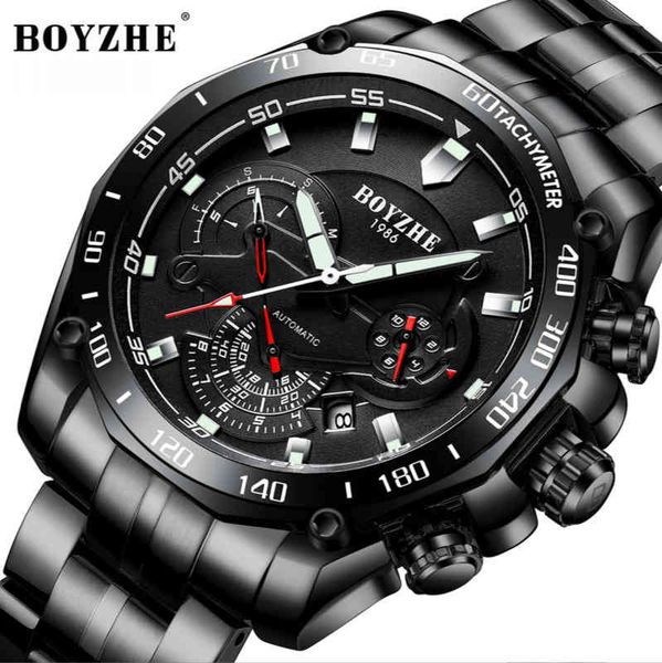 

boyzhe noctilucent waterproof man mechanical watches, Slivery;brown
