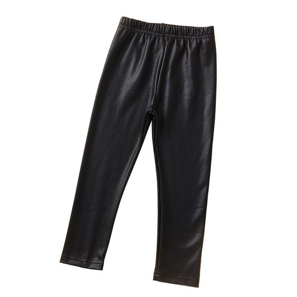 

2-7y fashion kids baby girl pants pu leather elastic high waist pencil trousers, Blue
