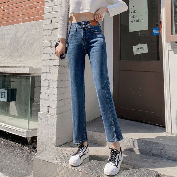 

stretch small nine point pants autumn high waist thin pipe, Blue