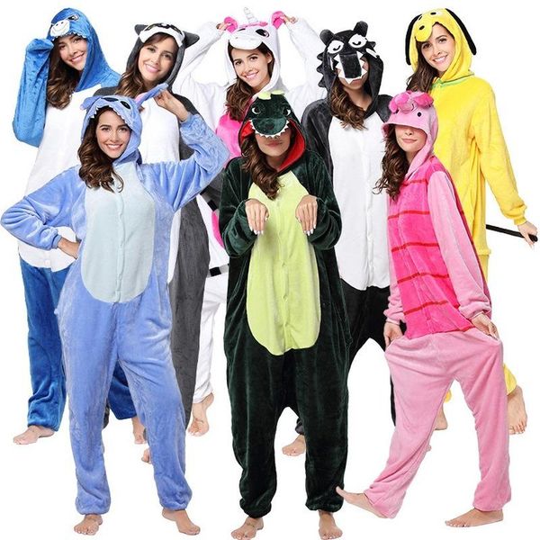 

animal pajamas women sleepwear flannel autumn winter cartoon one piece suits cosplay costumes long sleeves women's jumpsuits & rompers, Black;white