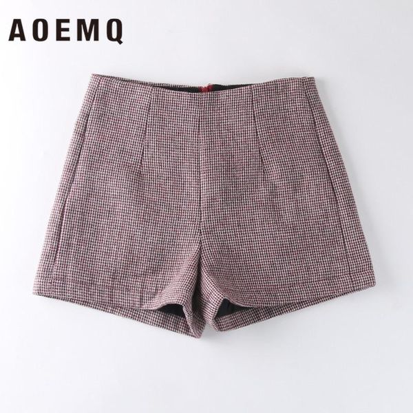 

women's shorts aoemq vintage houndstooth small straight fashion fine plaid casual high waist invisible zipper fit wool sexy, White;black