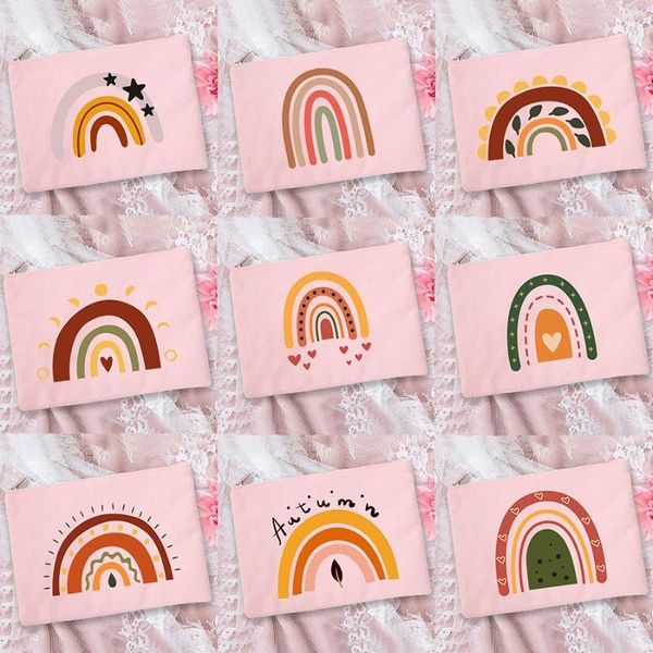 

cosmetic bags & cases rainbow women canvas pink tote fashion casual zipper makeup pouch purses handbags reusable storage gifts