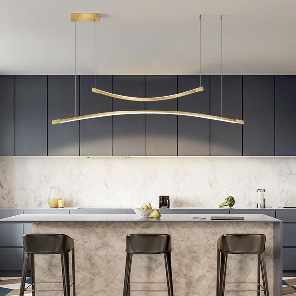 

pendant lamps modern restaurant chandelier lighting nordic design gold/black long strip led kitchen bar office interior