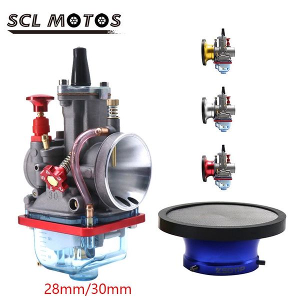 

motorcycle fuel system scl motos universal 28mm 30mm pwk carburetor racing parts scooters blue bottom cover power jet with 50mm air filter