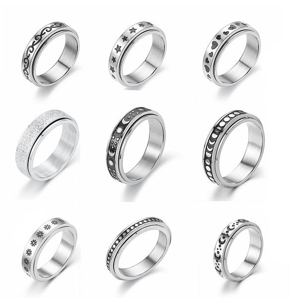 Spinner-Ring aus Edelstahl, Schmuck für Damen und Herren, Fidget-Band-Ringe, Mond, Stern, keltisch, stressabbauend, breites Hochzeitsversprechen