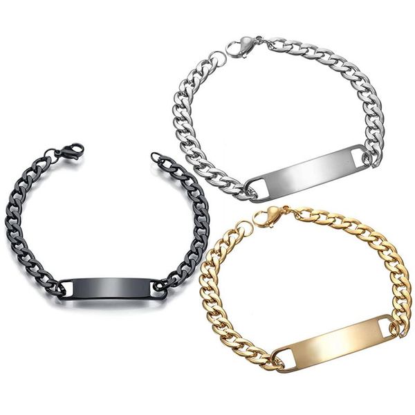 

link, chain link bracelets bracelet silver color stainless steel engrave bangles three for man, Black