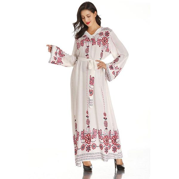 

ethnic clothing muslim dress fashion middle east arab embroidery long arabia duabi abaya turkey eid belt donsignet, Red