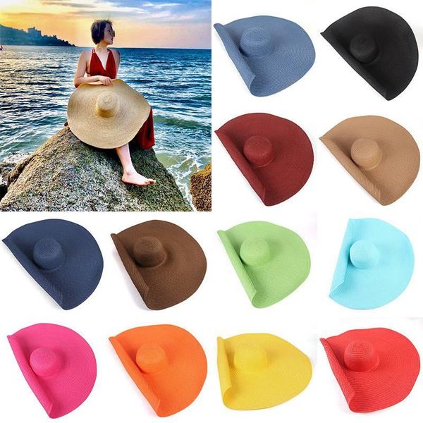 

wide brim hats oversized beach uv protection foldable for women large straw hat 25cm sun shade wholesale, Blue;gray