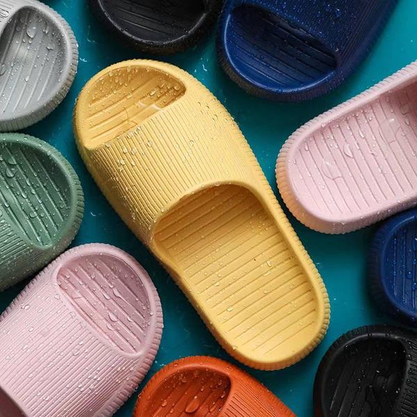 

slippers summer women thick platform light soft sole slide sandals leisure men ladies indoor bathroom anti-slip shoes, Black