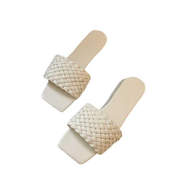 

slippers women's shoes summer korean square head fish mouth knitting cool slippers women's flat bottomed slippers 210611, Black