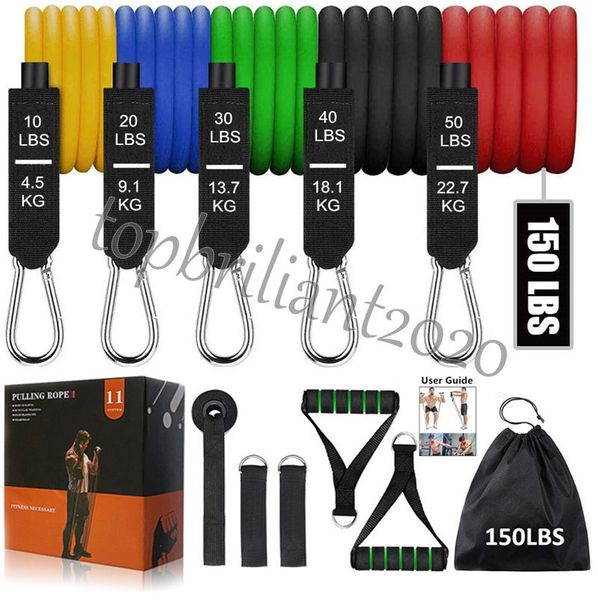 Faixas de resistência de fitness 150 lbs com porta âncora muscular muscular tubos de borracha banda elástica pull corda corda corda equipamento de ginástica