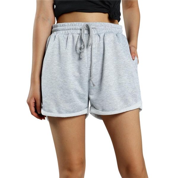 

women's shorts women solid color with pockets summer loose fit drawstring waist casual short pants grey/black/yellow, White;black
