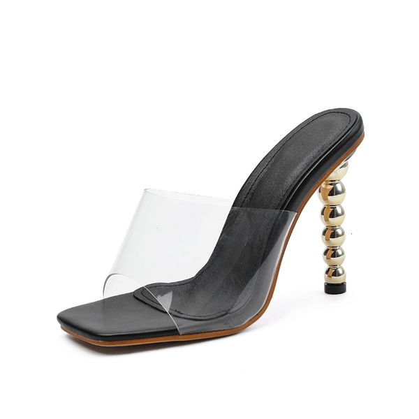 

sandals strange heel women slippers summer open toed high heels transparent pvc sandals slides woman party shoes 2021 btjt, Black