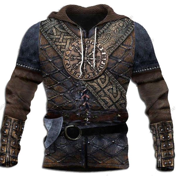 

men's hoodies & sweatshirts viking armor tattoo exquisite 3d print casual all-match harajuku style sweatshirt autumn trend male cloth, Black