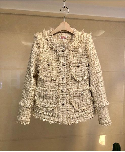 

women's wool & blends short blend coat european aristocratic temperament 2021 autumn winter sweet mijinge tassel pearl tweed coats, Black