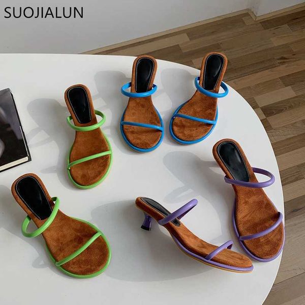 

suojialun round toe low heel women slipper narrow band slip on slide summer outdoor beach flip flop shoes ladies dress sandals 210630, Black