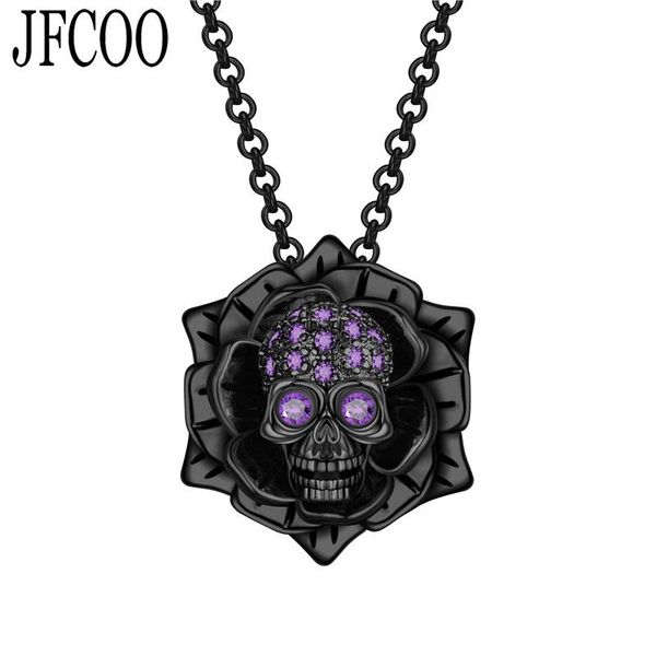 

pendant necklaces punk skull rose zircon crystals necklace black birthday wedding gift jewelry, Silver