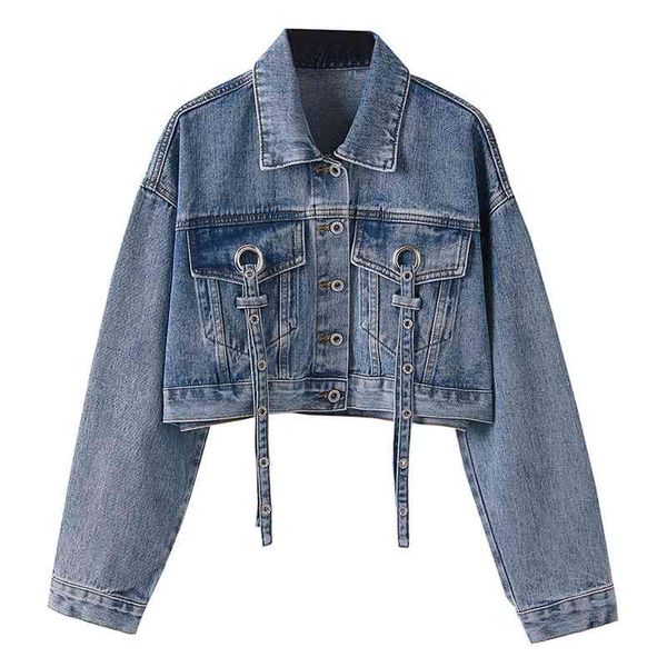 

women denim short cropped blue jacket tassel c0138 210514, Black;brown