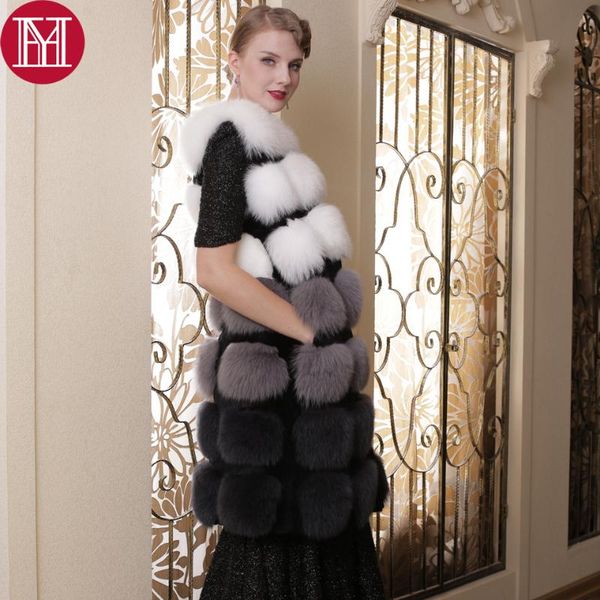 

women's fur & faux luxurious long style real vest sleeveless coat 2021 women fashion 100% natural gilet, Black