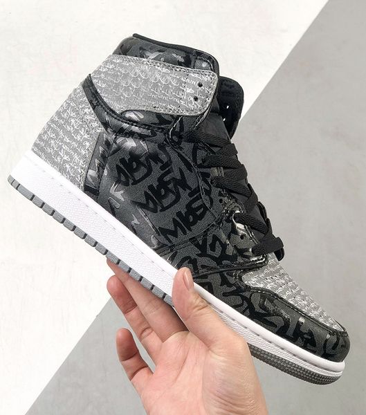 

shoes 1 high og rebellionaire men womens 1s black white-particle grey outdoor sports sneakers 555088-036 original size