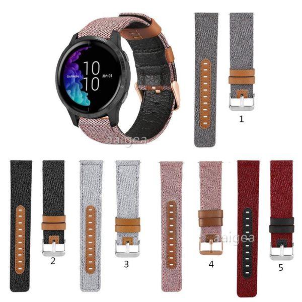 

watch bands canvas fabric straps genuine leather for garmin venu sq forerunner 645 645m 245 245m replacement band strap 20mm 22mm, Black;brown