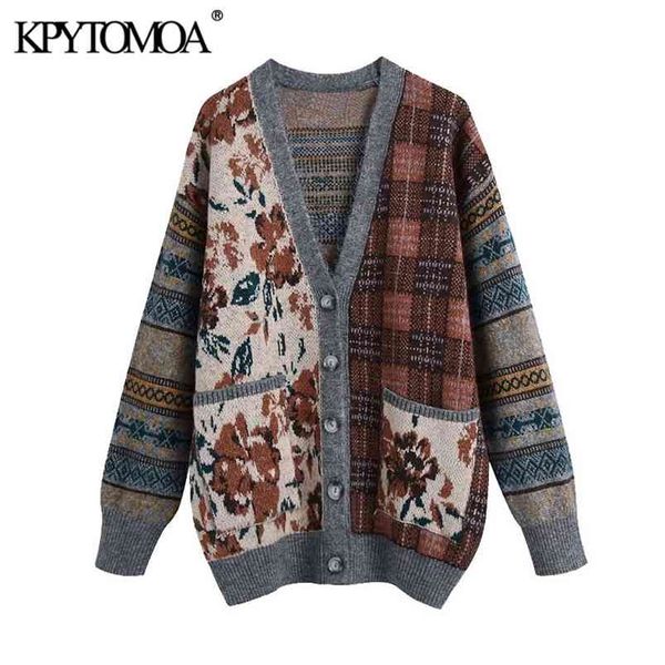 

women fashion loose jacquard knitted cardigan sweater long sleeve pockets female outerwear chic 210420, White;black
