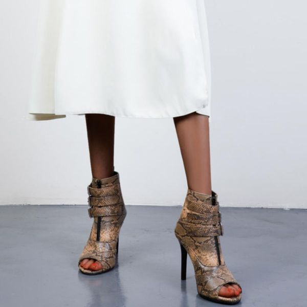 

boots fashion women's summer 2021 peep toe zip female shoes belt buckle ladies banquet modern animal prits women, Black