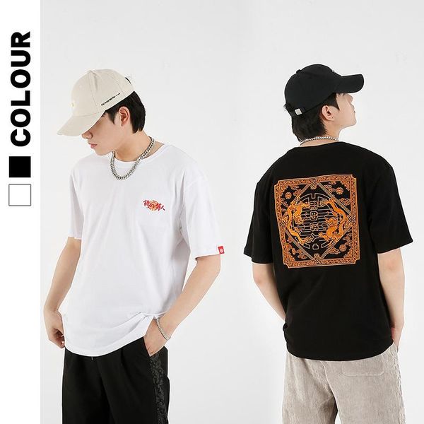 

men's t-shirts 2021 summer logo chinese style text embroidered short sleeved t-shirt pure cotton top, White;black