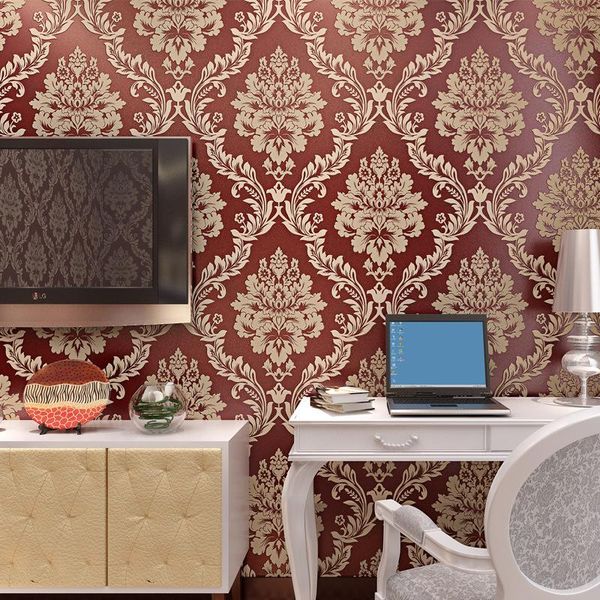 

wallpapers european style luxury damask wallpaper roll 3d embossed non-woven thickened paper wall decor for living room bed