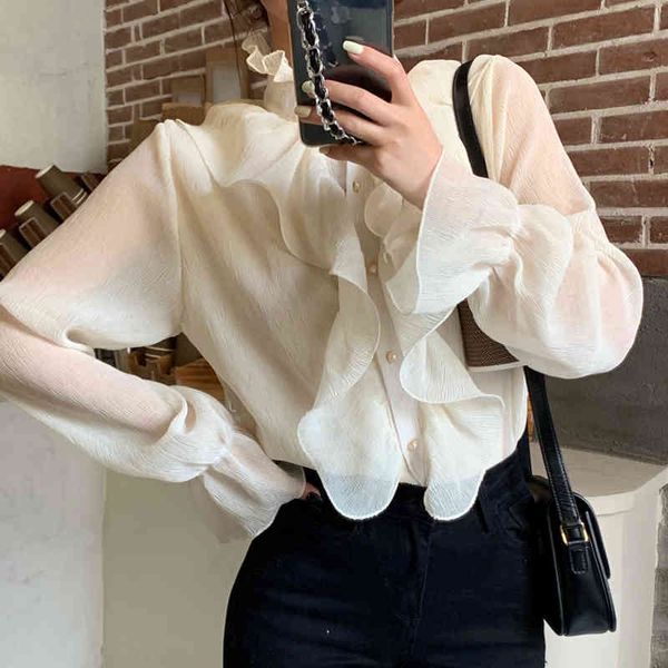 

long sleeve shirt blouse women's solid stand collar ladies lace shirts blusas feminine spring 228c 210420, White