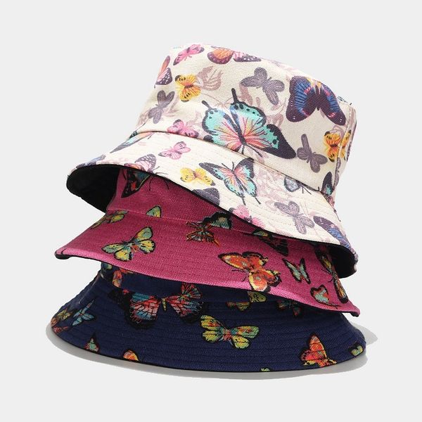 

butterfly sunshade hat lady's outdoor versatile sunscreen hat damp canvas double-sided fisherman's hat