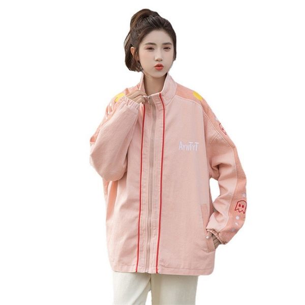 

print embroidery jacket women spring autumn korean ins harajuku outerwear loose bf couples casual female lr1366 210531, Black;brown