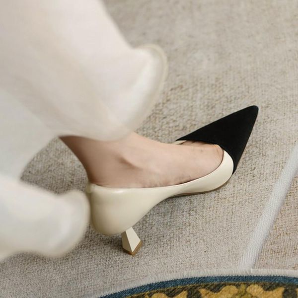 

dress shoes ochanmeb size 33-40 natural genuine cow leather pumps women kitten heels sheep suede brand ladies zapatos de mujer, Black