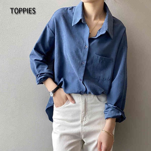 

ies back long hem oversize shirts for woman blouses pocket korea streetwear 210412, White