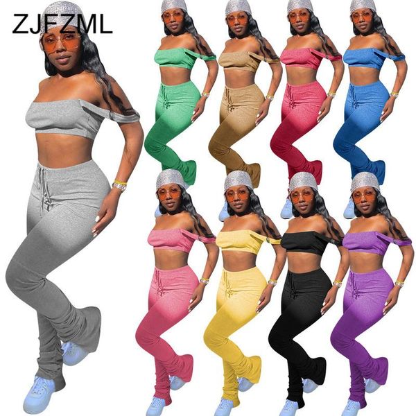 

women two piece outfit summer clothes off shoulder backless crop split stacked leggings pant lounge wear sweatsuits dress, White