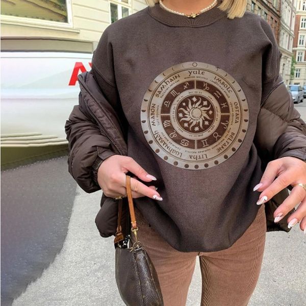 

hoodies brown vintage prints crewneck women's sweatshirts pullovers girls of big sizes fashion streetwear fall, Black