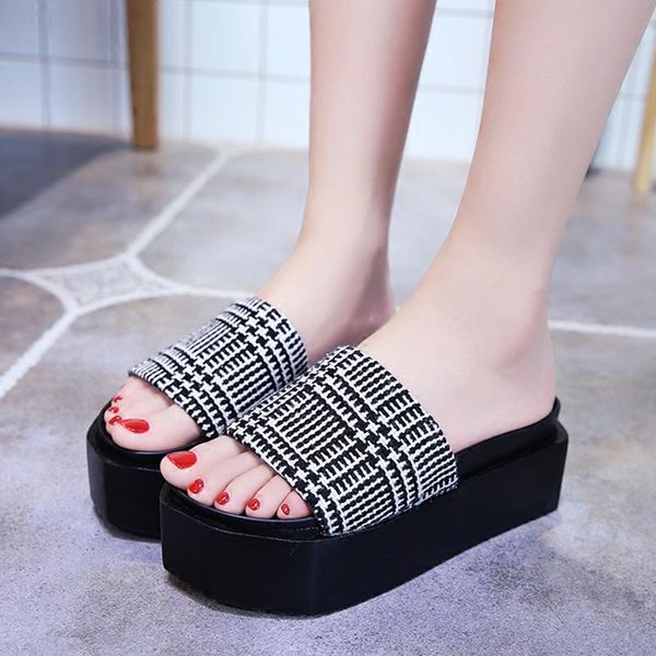 

slippers summer fashion lattice thick bottom wild wedge sandals and soft sandals., Black