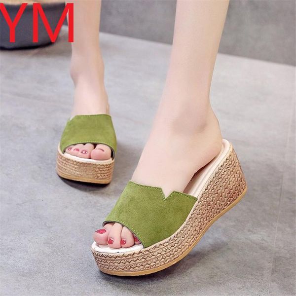 

dress shoes outside 2021 summer women wedge sandals woman casual straw high heels platform ladies slides female leisure, Black