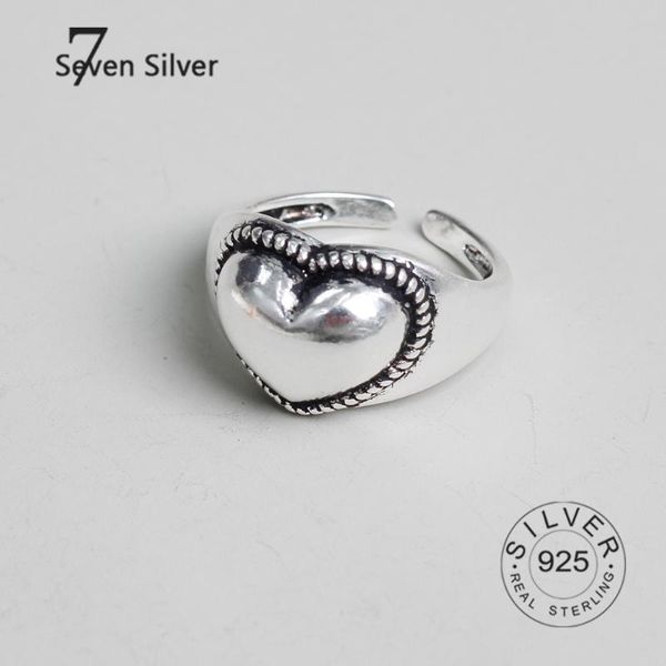 

real 925 sterling silver finger rings for women heart trendy fine jewelry large adjustable antique ring anillo vantage gift cluster, Golden;silver