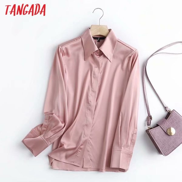 

women pink satin shirts long sleeve solid turn down collar elegant office ladies work wear blouses 4c23 210416, White