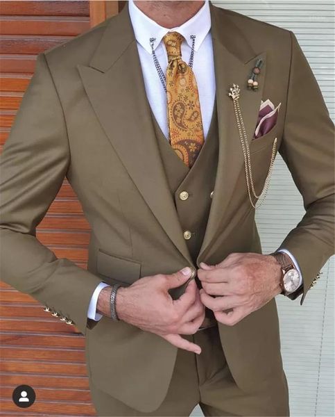 

men's suits & blazers brown men 3 pcs slim fit wedding tuxedos groom prom dress blazer terno masculino costume homme jacket+pant+vest, White;black