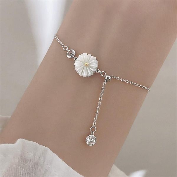 

sterling silver shell daisy crystal round charm bracelet for women &bangle wedding jewelry party sl123 chokers, Golden;silver
