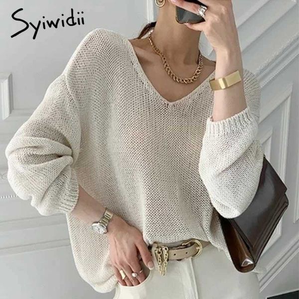 Syiwidii Scava Fuori T-Shirt Donna Manica Lunga Magliette E Camicette Con Scollo A V Sottile Vestiti Casual Primavera Estate 2021 Moda Coreana Nuove Magliette Camicia X0628